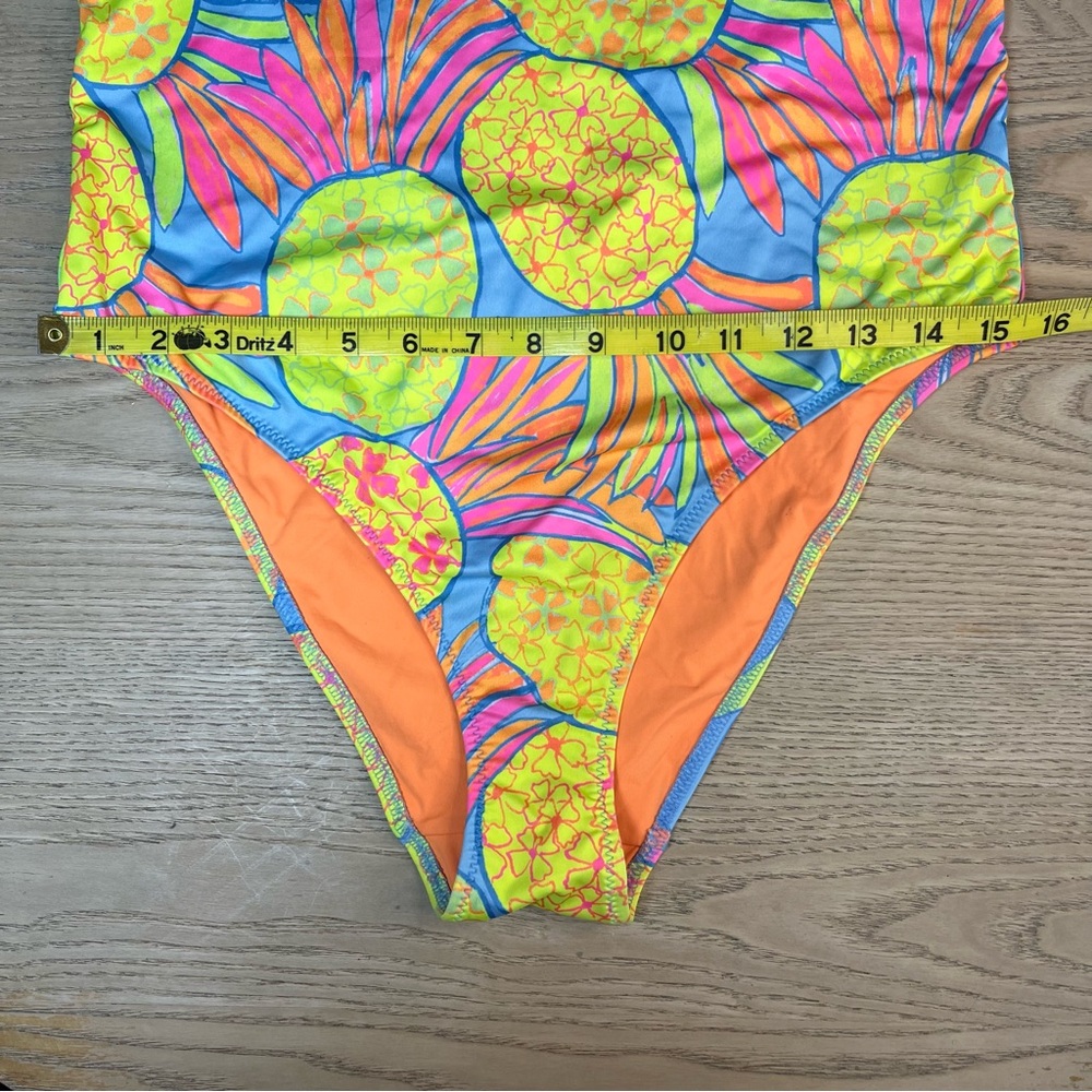 Chubbies Pinas One Piece Swim Suit Neon Pink Yellow Pineapple Women’s Size L - Picture 4 of 6